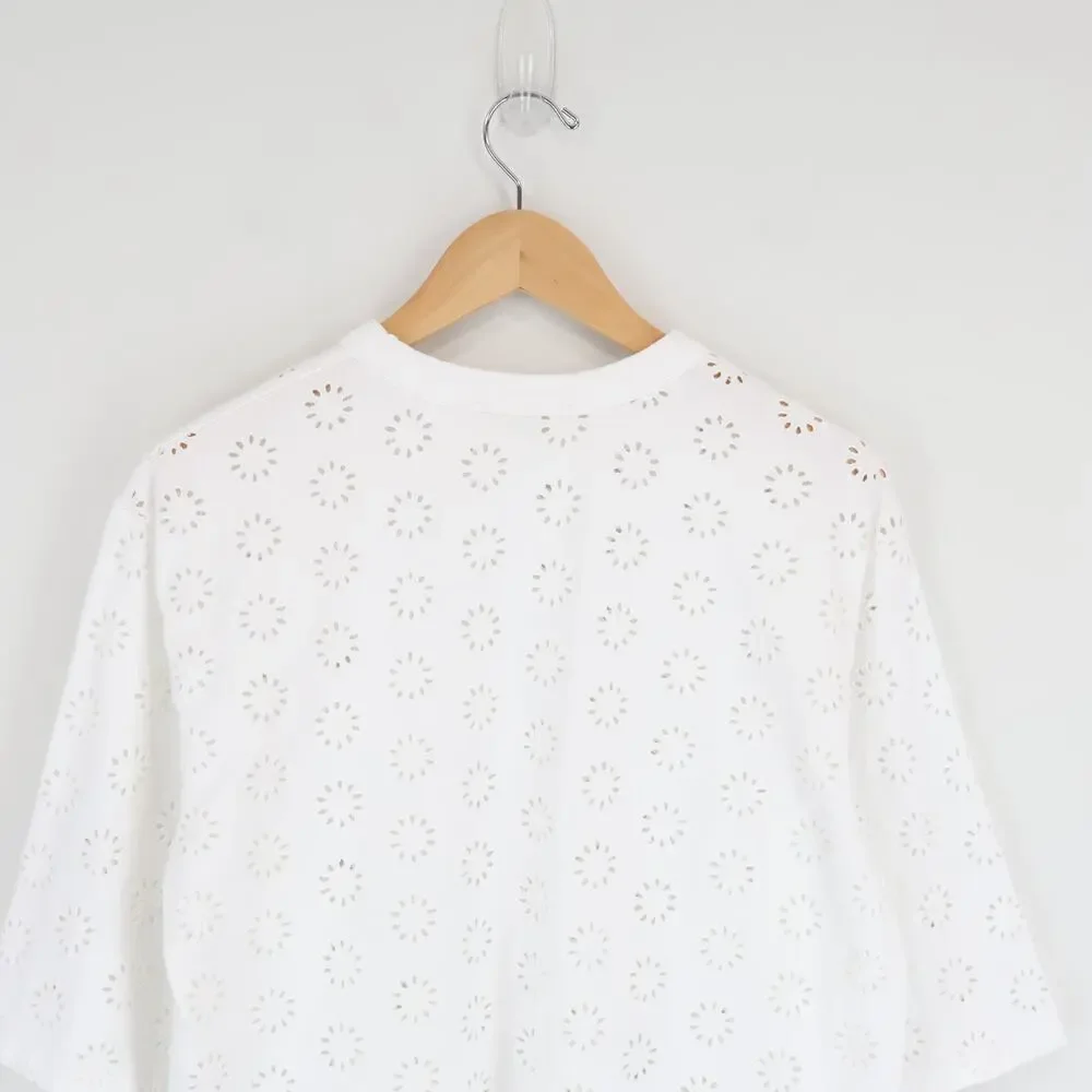 Madewell Embroidered Wide Sleeve Boxy Cotton Tee White Size Small - Picture 7 of 7